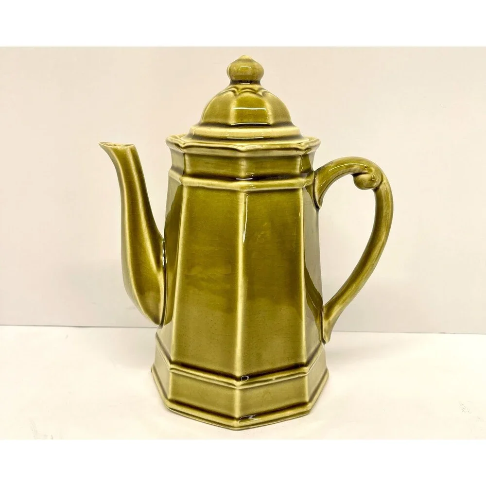 Vintage Stone Craft Royal Sealy Japan Green Tea Set 4 Pc Hexagonal-Olive Green